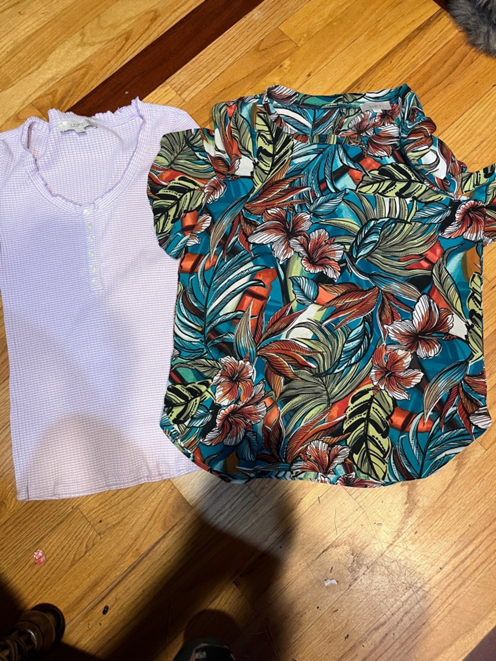 Floral Tropical Short-Sleeve Top - Teal Multi lavender
